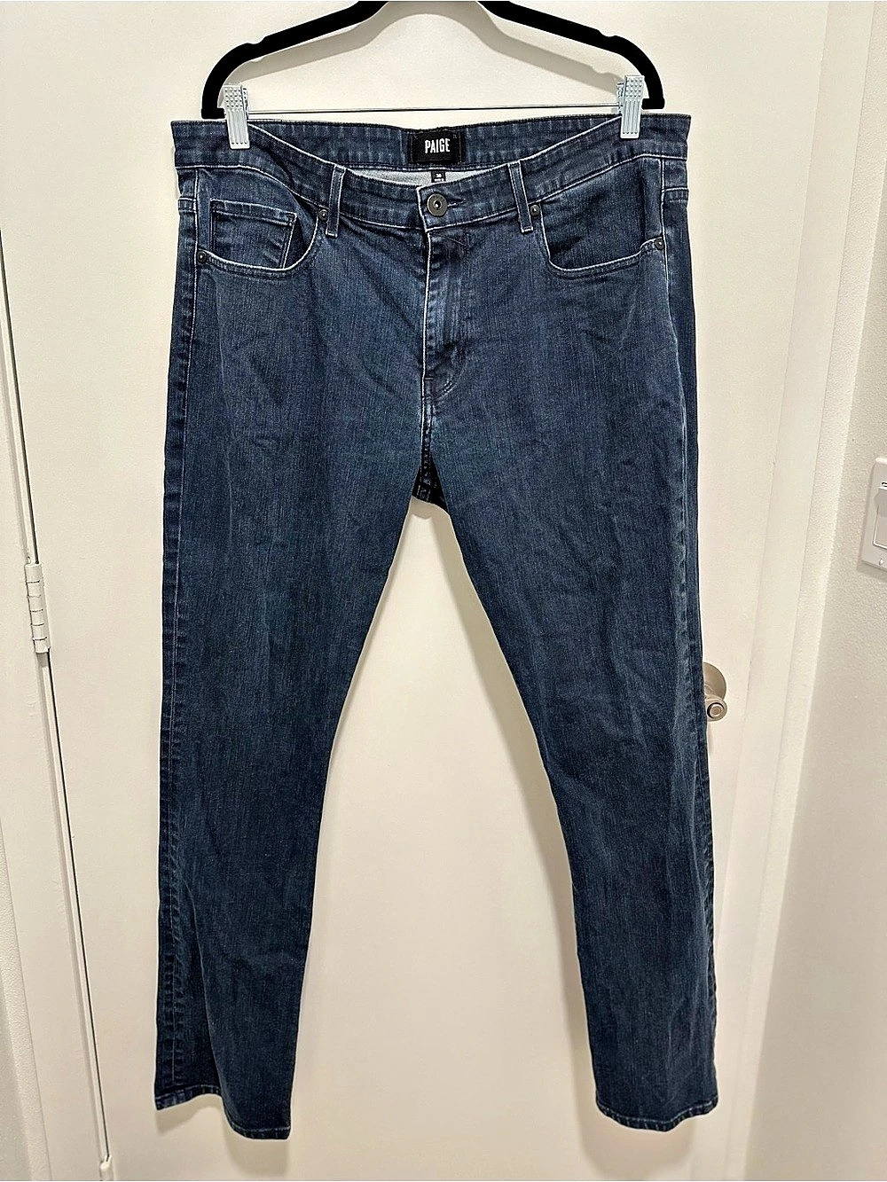 EUC PAIGE Federal Slim Straight Leg Jeans Dark Wash Size 38 $200 MSRP